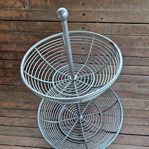 2 Tier Grey Metal Fruit Baskets - 2 Basket Display - Metal Bin Organizer and Display - Tabletop Organizer - Craft Display - Fruit Stand