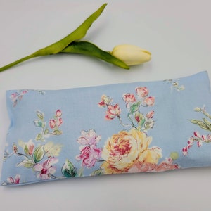 Eye Pillow Cotton Flaxseed Blue w/Flower-Yoga Tools Headache Help Aromatherapy-Removable Cover-Warm Cold Compress Teacher Gift Yoga Gift Chrysanthemums