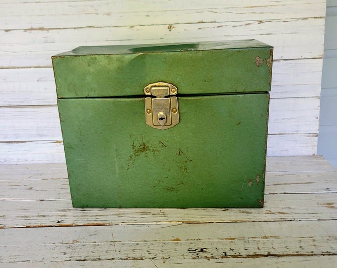 Vintage Green Metal File Box Metal File Storage Vintage Metal Box