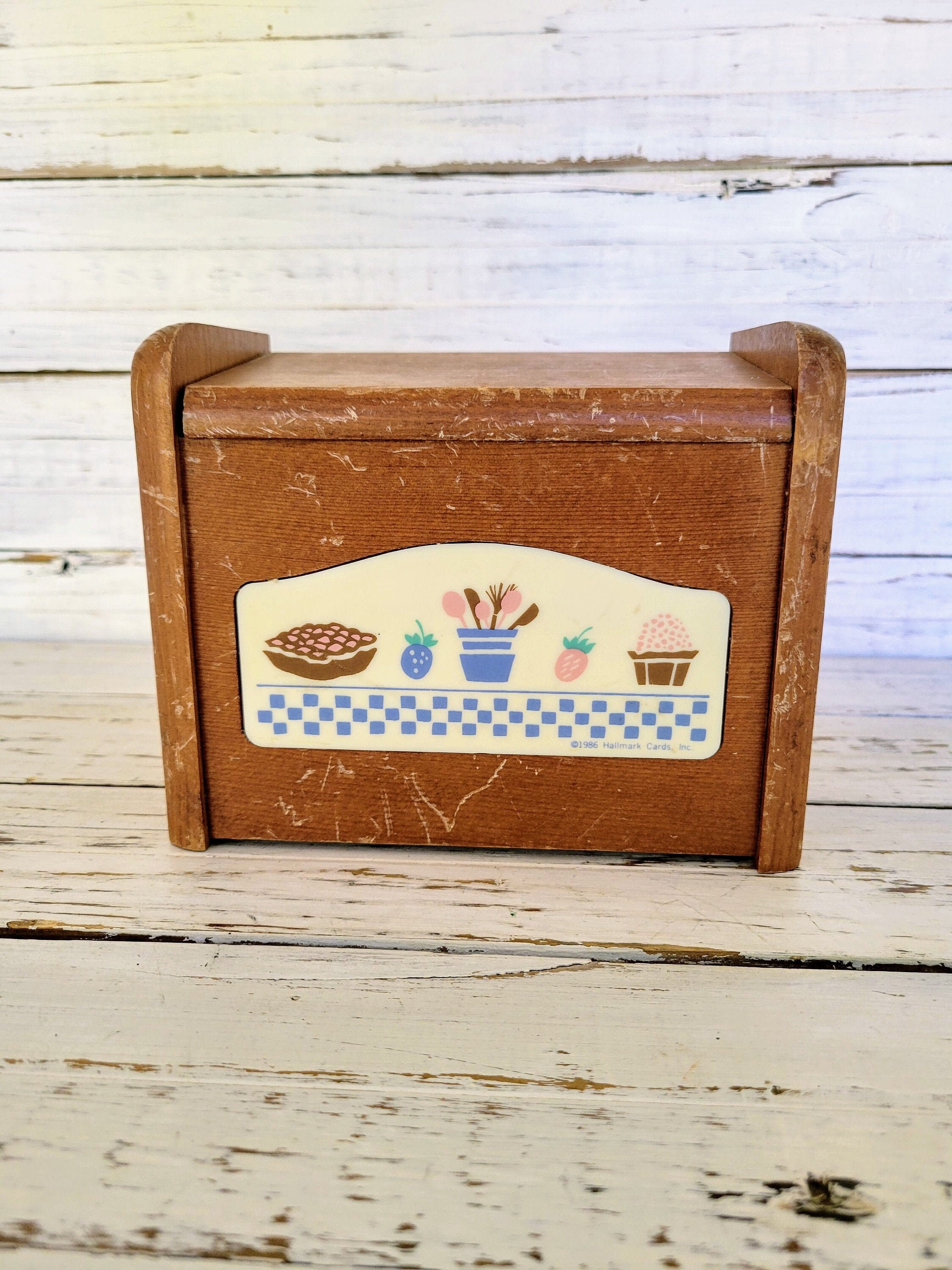 Vintage Wooden Recipe Box Inlay with Kitchen Things Etsy