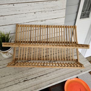 Vintage Wooden Drying Rack - Collapsible Plate Rack - Countertop Drying Decor - Wooden Slats - Well Worn - Easily Stores