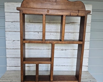 Vintage Large Wooden Knick-Knack Shelf - Multiple Cubbies to Display Trinkets - Multiple Shelves - Multiple Size Spaces - Dark Wood