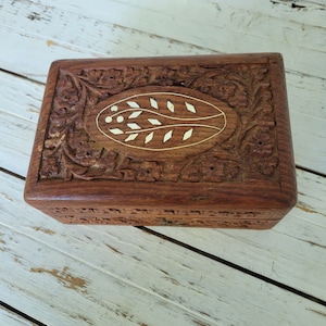 Intricately Carved Wooden Decorative Box - Wooden Storage - Handcrafted - Storage Box - Keepsake Box - Jewelry Box - Blue Lining