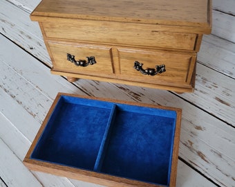 Vintage Wooden Jewelry  Box with Legs - Vintage Box - Royal Blue Lining Wooden Storage - Trinket Box - Storage Box - Collectible Box