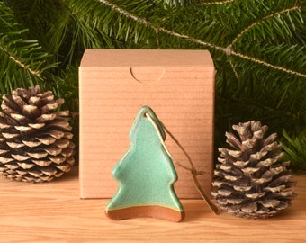 Tree Ornament w/ Gift box, Adornment,Not So Christmas Ornament,Pottery, Ceramic, Handmade, Adirondack Decor, Nature,Trees,Handcrafted