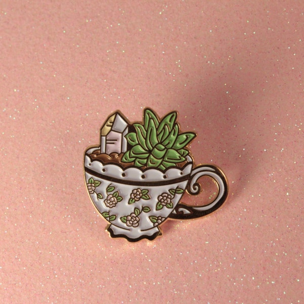 Teacup Terrarium Enamel Pin - Lapel Pin