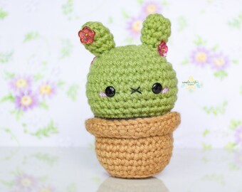 Bunny Cactus Planter Amigurumi, crochet plant, cute plushie succulent, kawaii garden pot stuffed animal, crochet rabbit, spring gift for her