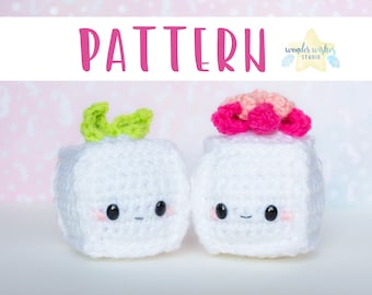 Padrão de cubo de crochê amigurumi, boneca de tofu fofa, padrão de pelúcia de crochê, padrão de crochê de download instantâneo, padrão digital amigurumi fofo