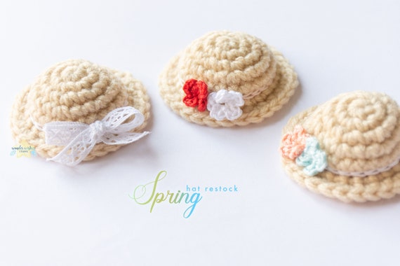 Small Crochet Hat for Toys, Mini Yarn Spring Garden Hats for Amigurumi,  Crochet Straw Hats, Wide Brim Flower Hats, Little Bow Ribbon Hats -   Canada