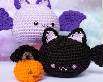 Halloween Mochi Bat, crochet bat plush, cute stuffed animal, kawaii mochi plushie, cute gift for her, kawaii bats, halloween pumpkin