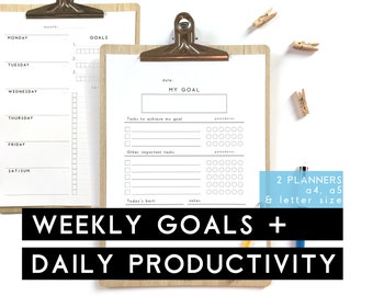 Daily Productivity Weekly Goal Planner Printable, Business undated planner pages, Goal setting a5 planner inserts, Daily weekly planner kit
