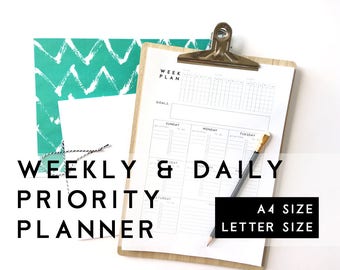 Weekly Planner & Daily Planner Printable, Priority planner pages daily to do list, Week on one page simple planner, Daily to do list agenda
