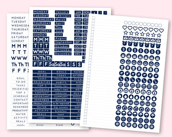 Printable Planner Stickers, Bullet Journal Sticker Navy Planner Kit,  Personalized Planner, Bullet Journal Accessories Printable Stickers 