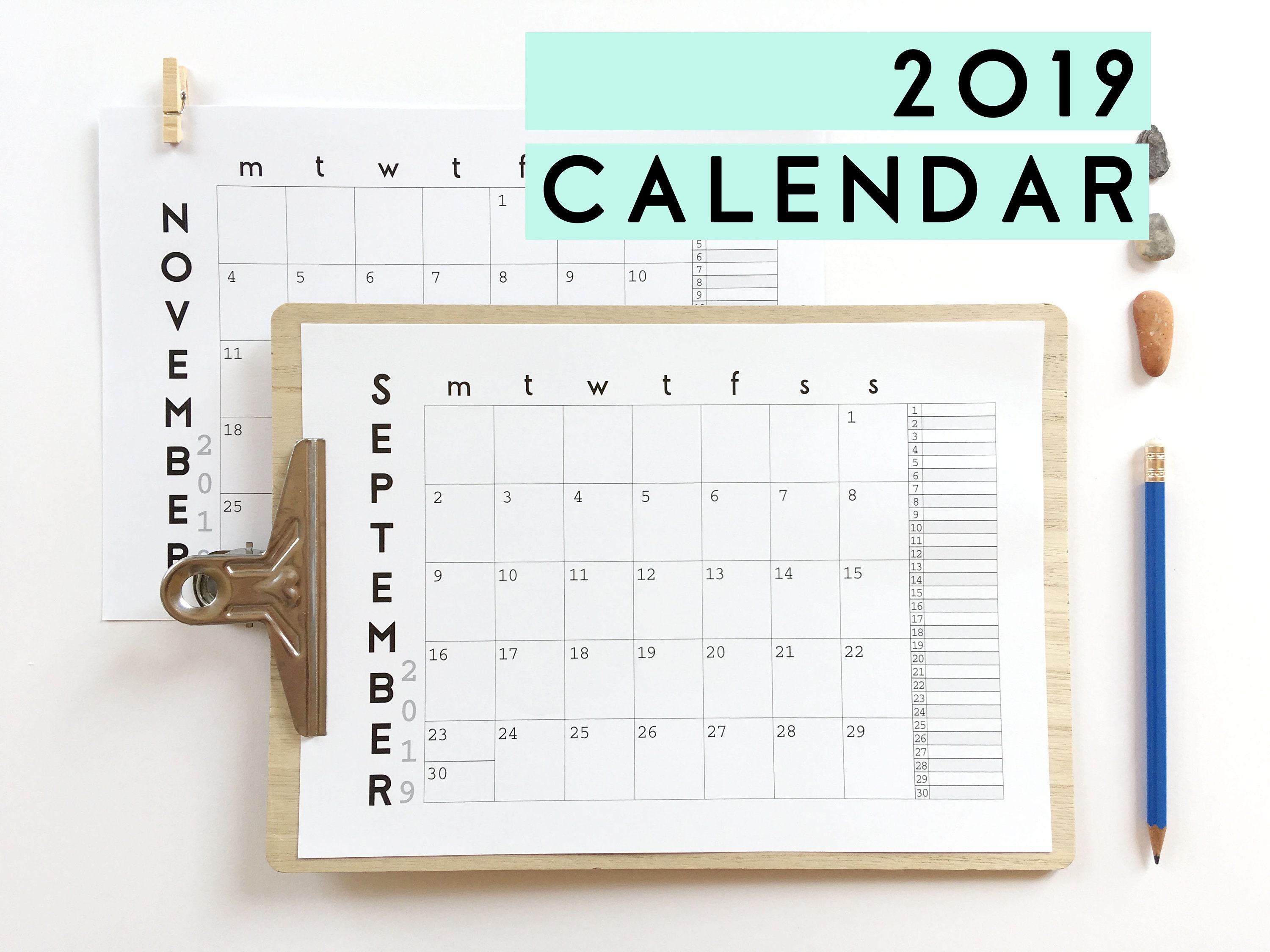 2019 Printable Calendar Minimalist Wall Calendar Desk