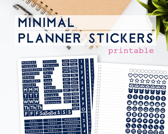 Printable Planner Stickers, Bullet Journal Sticker Navy Planner Kit,  Personalized Planner, Bullet Journal Accessories Printable Stickers 