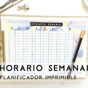 Horario semanal. Planificador imprimible semanal. Organizador de tareas semanales. Agenda semanal imprimible. Tamaño a4