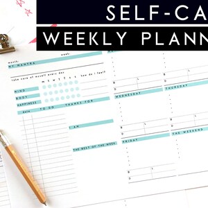 Weekly Planner, Self Care Printable Planner, A5 Planner inserts, Girl Power Fitness planner Habit tracker Meal Planner Gratitude Mindfulness image 1