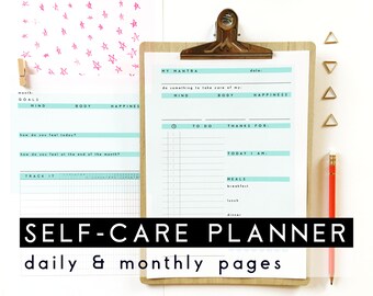 Daily Monthly Self Care Journal Printable Planner, Health Gratitude Fitness Meditation Planner Organizer, A5 planner inserts, Habit tracker