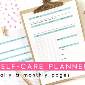 Self Care Journal Daily Monthly Printable Planner, Health Gratitude Fitness Meditation Planner Journal, Eco friendly Girl Power Planner