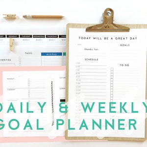 Daily Weekly Goal Printable Planner Kit, Personalized minimalist undated Goal Setting Planner. Goal Workbook A5 planner inserts.