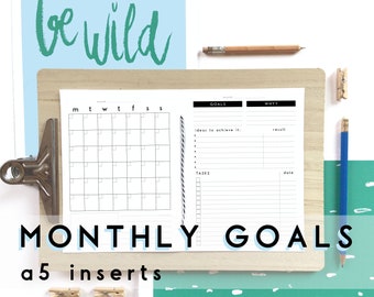 Monthly Goal Printable Planner A5 Planner Inserts  Digital Download, Filofax Goal Planner Inserts, Happy Productivity a5 Planner.