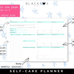 Weekly Planner, Self Care Printable Planner, A5 Planner inserts, Girl Power Fitness planner Habit tracker Meal Planner Gratitude Mindfulness image 2