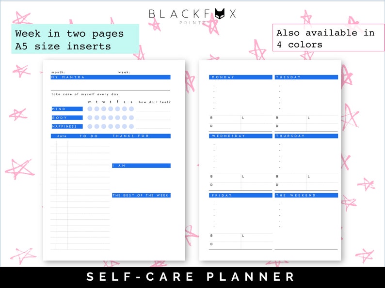 Weekly Planner, Self Care Printable Planner, A5 Planner inserts, Girl Power Fitness planner Habit tracker Meal Planner Gratitude Mindfulness image 4