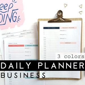 Business Daily Planner Printable, Girl boss planner, Business Planner in various colors and sizes, Hourly and undated daily planner