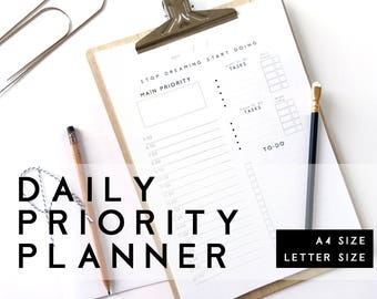 Daily Priority Planner Printable, Simple A4/Letter Planner (PDF)