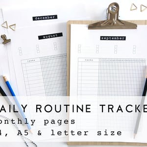 Daily routine tracker, Monthly habit journal, Daily habit tracker planner, A4 A5 US letter routine. Morning bedtime routine checklist pdf