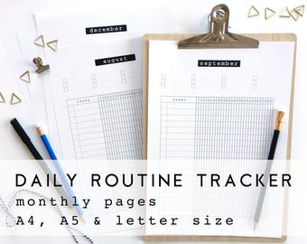 Daily routine tracker, Monthly habit journal, Daily habit tracker planner, A4 A5 US letter routine. Morning bedtime routine checklist pdf
