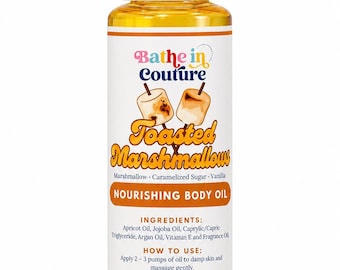 Marshmallow Vanilla Body Oil, Sweet Gourmand Body Moisturizer for Women, After Shower Sweet Body Oil For Her, Marshmallow Scented Body Oil