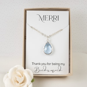 Blue Bridesmaid Necklace - Light Blue Silver Necklace - Dusty Blue Necklace - Blue Wedding Jewelry - Bridesmaid Jewelry - Teardrop Necklace
