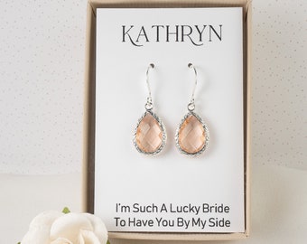 Peach Bridesmaid Earrings - Blush Bridesmaid Earrings - Blush Silver Earrings - Wedding Jewelry - Bridesmaid Jewelry - Peach Silver Jewelry