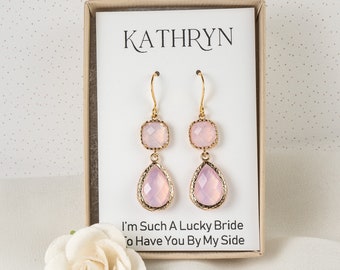 Pink Bridesmaid Earrings - Pink Teardrop Gold Earrings - Bridesmaid Jewelry - Bridesmaid Earrings - Pink Wedding Jewelry - Pink Earrings
