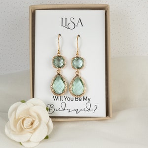 Sage Green Wedding Bridesmaid Earrings Green Gold Teardrop Earrings Green Earrings Prasiolite Green Earrings Green Wedding Jewelry