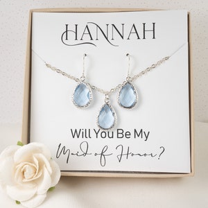Light Blue Bridesmaid Jewelry Set - Dusty Blue Silver Jewelry - Bridesmaid Gift - Wedding Jewelry - Bridesmaid Earrings - Wedding Set