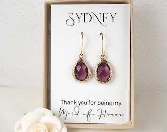 Purple Earrings Purple Bridesmaid Earrings Wedding Jewelry Boho Gold Filigree Earrings Amethyst Earrings Purple Bridesmaid Jewelry