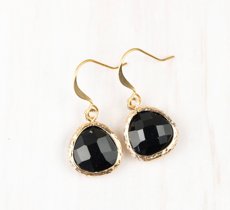 Black Bridesmaid Earrings Gold Black Earrings Black Etsy