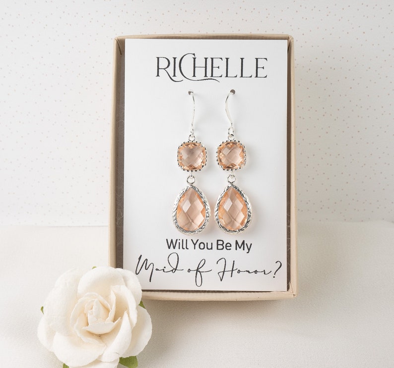 Peach Bridesmaid Earrings Long Peach Earrings Blush Etsy