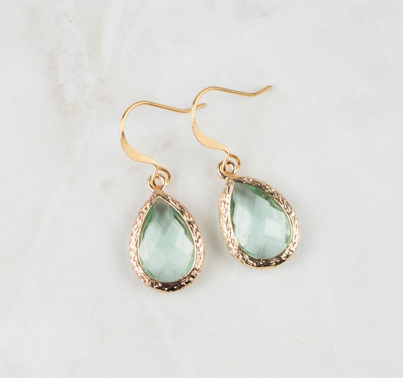 Sage Green Wedding Bridesmaid Earrings Green Gold Teardrop Earrings Green Earrings Prasiolite Green Earrings Green Wedding Jewelry
