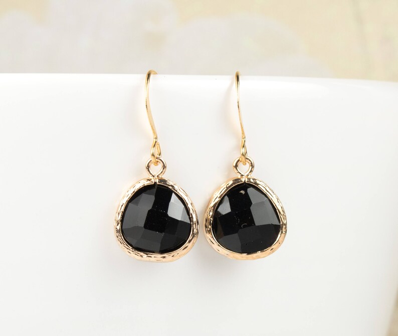 Black Bridesmaid Earrings Gold Black Earrings Black Etsy
