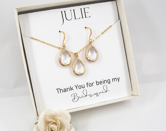 Crystal Bridesmaid Jewelry Set - Clear Gold Jewelry - Bridesmaid Gift - Wedding Jewelry - Bridesmaid Earrings - Wedding Jewelry Set
