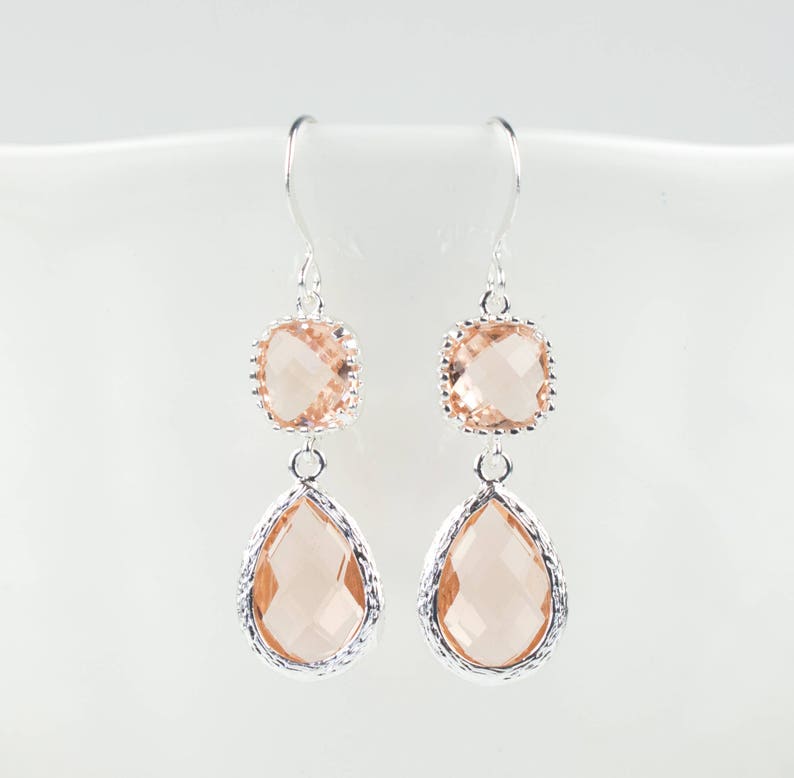 Peach Bridesmaid Earrings Long Peach Earrings Blush Etsy