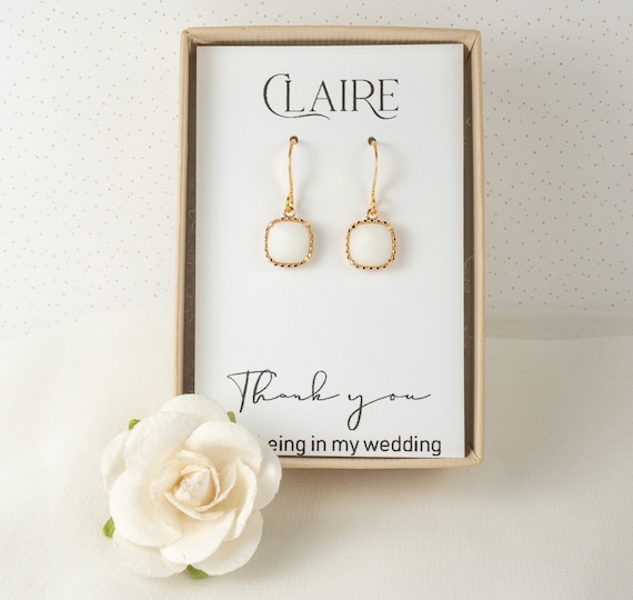 White Bridesmaid Earrings Gold White Earrings White Wedding