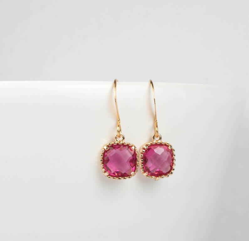 Fuchsia Gold Earrings Pink Earrings Fuschia Earrings Etsy