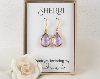 Teardrop Purple Bridesmaid Earrings - Gold Lavender Earrings - Purple Earrings - Bridesmaid Jewelry - Purple Wedding Jewelry Accessories