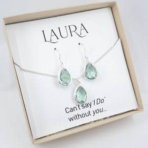 Light Green Bridesmaid Jewelry Set - Sage Green Silver Jewelry - Bridesmaid Gift - Wedding Jewelry - Bridesmaid Earrings - Wedding Set