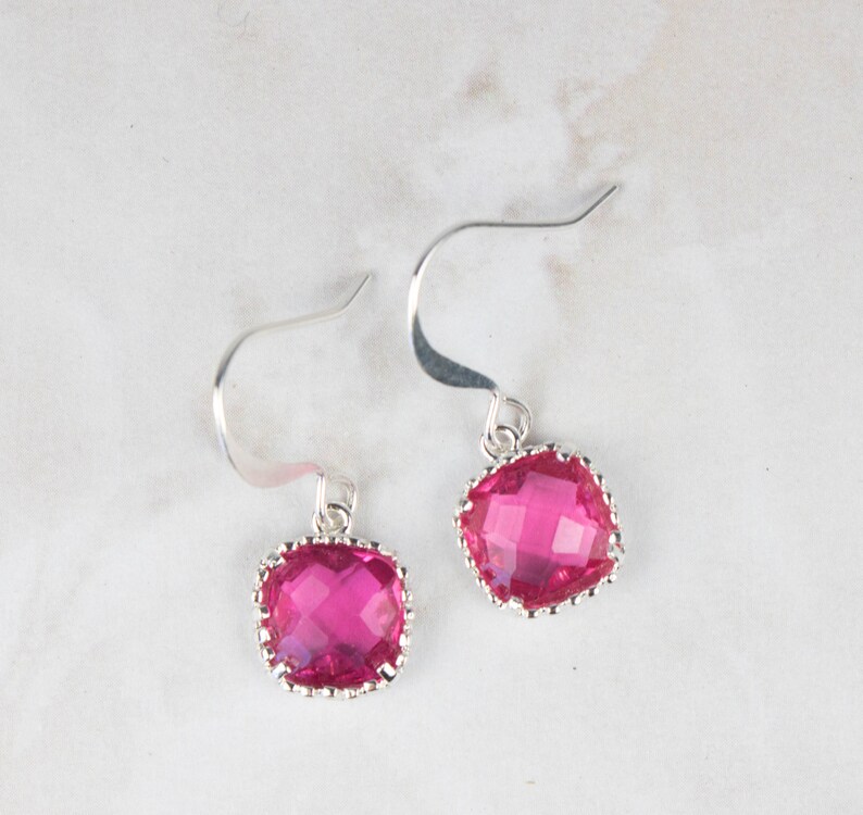 Fuchsia Silver Earrings Pink Earrings Fuschia Earrings - Etsy