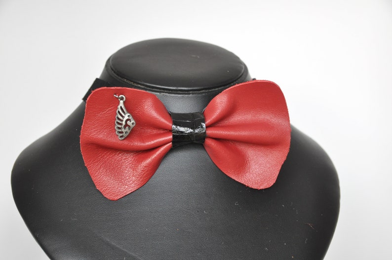 Handmade bow tie recycled genuine leather adjustable Velcro fastener